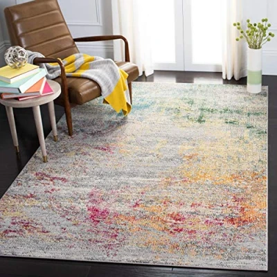 Image of SAFAVIEH Modern Chic Rug for Living Room, Dining Bedroom Madison Collection, Short Pile, in Grey and Gold, 183 X 274 cm