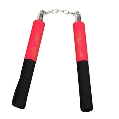 Image of Foam Nunchucks With Chain Half Black/Half Red Dragon