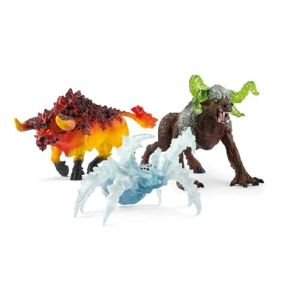 Image of Schleich Eldrador Creatures 3 Piece Monster Toys Gift Set Including Rock Beast, Ice Spider &amp; Fire Bull Action Figures