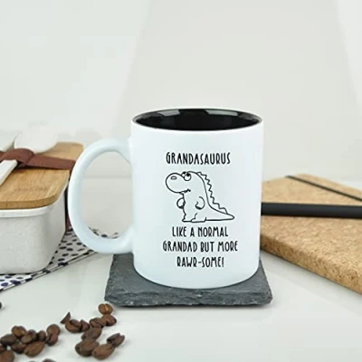 Image of eBuyGB Grandasaurus Mug, Grandad Dinosaur Engraved Black Reveal Coffee Mug Tea Cup, Father&#039;s Day Gift for Granddad, Grandpa, Birthday Gift, Funny Present