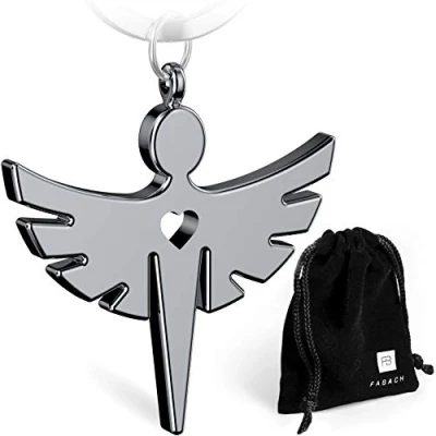 Image of FABACH Guardian Angel Keyring with Heart Elegant Pendant made of Metal in Silver, Rose gold, Black Good Luck Charm Gift for Car Driving Licence, 1 x silver (shiny)