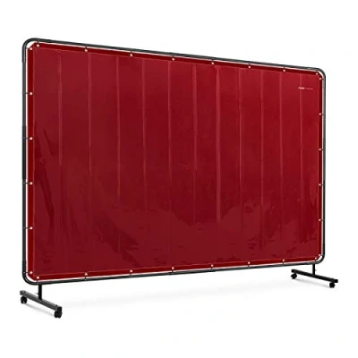 Image of Stamos Welding Group Vinyl Screen Curtain + Frame Wheels Flame Retardant 240 x 180 cm SWS04 (Vinyl Plastic, Heat Resistant Seams, Steel Pipe, Retardant)