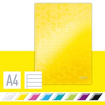 Image of Leitz A4 Hard Cover Notebook, Yellow 80 Sheets, Ruled, 90 gsm Ivory Paper, Wow Range