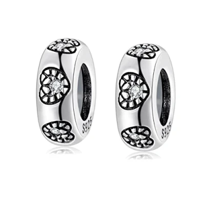 Image of Round Spacer Charms for Bracelets 925 Sterling Silver Beads Clip Stopper Pandora Bracelet (G 2PC)