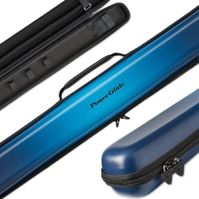Image of PowerGlide Snooker Pool or Billiard Cue Case Svartur Blue Modern Design Soft Touch EVA Handle &amp; Shoulder Strap Protective Foam Interior Accessory Pockets To Fit 50/50 Joint