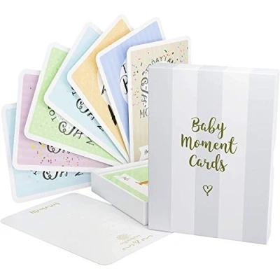 Image of Baby Moment Cards &amp; Keepsake Box 40 Unisex Landmark Memory Milestone Photo Pregnancy Age Markers Perfect Boy Girl Shower Set with Original Pastel