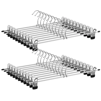 Image of SONGMICS Metal Trouser Hangers for Trousers Socks Skirts 40 cm Extra Wide (the Extended Version) Anti Slip Skirt Hangers, Chrome Plated Silver CRI006 20