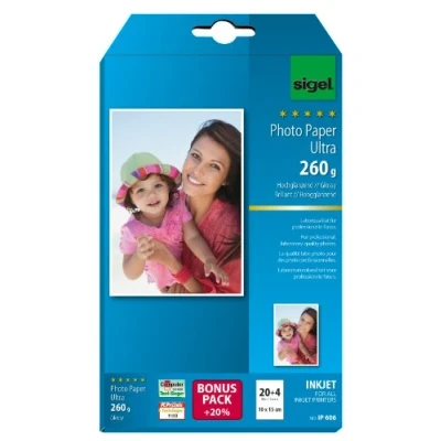 Image of SIGEL IP606 InkJet Ultra Photo Paper, Format, glossy, 260 gsm, 10x15 cm, 20+ 4 sheets