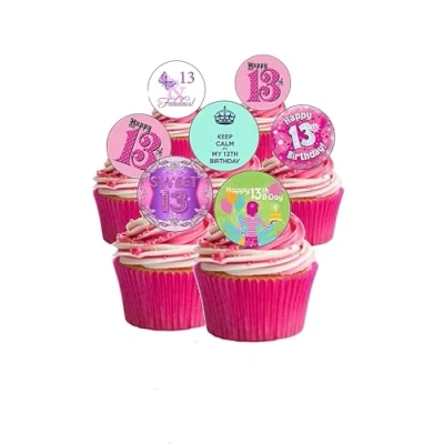 Image of 24 Precut Girl Age 13 Thirteen 13th Thirteenth Birthday Edible Wafer Paper Cake Toppers Decorations