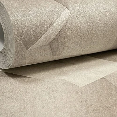 Image of SOPHIE LAURENCE Natural Grey Quadra Stone Cube Pattern 3D Effect Square Textured Wallpaper Bedroom Living Room Kitchen (Sample Hexagon Grey)