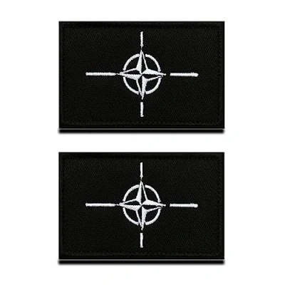 Image of Pack of 2 Black NATO North Atlantic Alliance Flag Patch Fabric with Closure for Clothing Bags Backpack Uniform Vest Dog Harness Military Tactical Outdoor Collector