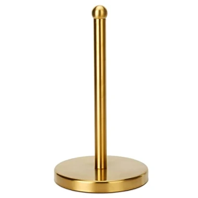Image of Gold Paper Towel Holder, Easy One Handed Design for Kitchen Stand Dispenser, Sturdy Base Standard Rolls and Mega Roll (Gold Stainless Steel Base)