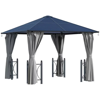 Image of Outsunny 3 X (M) Hardtop Gazebo Canopy with Polycarbonate Roof, Netting and Curtains