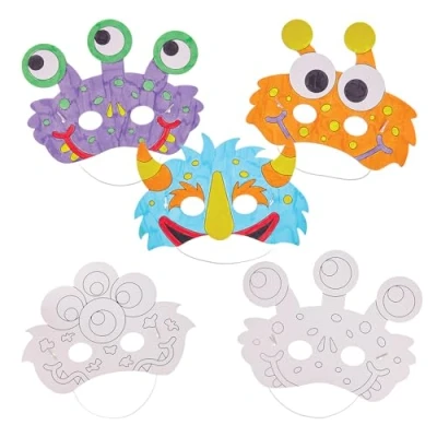 Image of Baker Ross FX574 Monster Colour In Masks Pack of 10, Halloween Dress Up Craft Kits for Kids