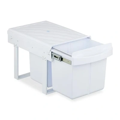 Image of Relaxdays Pull Out Kitchen Bin, 2 Sections, x 15L, 34.6x34x51.8 cm, Undersink, Built in Rubbish Disposal, White, Steel, Plastic