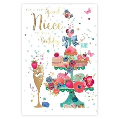 Image of Niece Birthday Card For a Very Special Floral Cake Design Finishes Made in the UK Eco Friendly