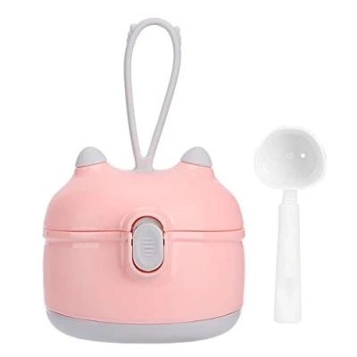 Image of Baby Cartoon Milk Powder Dispenser, Double Layer Portable Infant Bottle Food Storage Snacks Nuts Box Container(Pink)