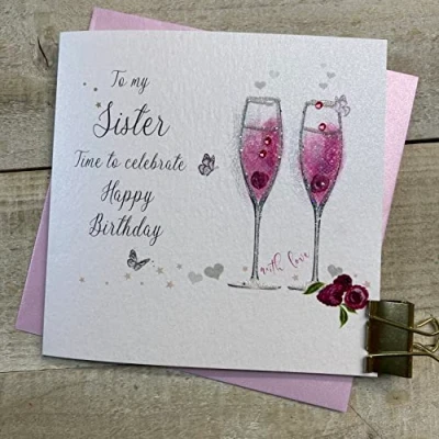 Image of WHITE COTTON CARDS SISTER BIRTHDAY CARD PINK BUBBLES CARD, HAND FINISHED (D102)