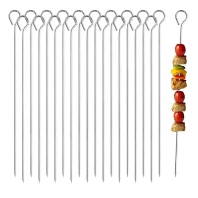 Image of 30cm Kebab Skewers, 20 Pcs Stainless Steel BBQ Grilling Skewer Reusable Metal Barbecue Skewers Sticks for Meat Vegetables