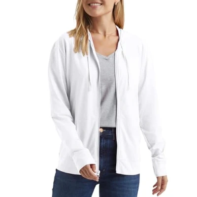 Image of Hanes Women’s Slub Knit Full Zip Hoodie, Textured Cotton Up T Shirt Hoodie for Women, White, XXL