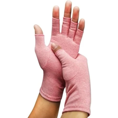 Image of VITTO Anti Arthritis Gloves Women &amp; Men Compression for Pain Relief, Carpal Tunnel, Injuries Fingerless (Medium, Pink)