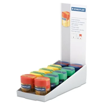 Image of STAEDTLER 512 006 Round Double Hole Tub Sharpener for Graphite &amp; Colour Pencils up to 10.2mm Diameter Assorted Colours (Pack of 10)