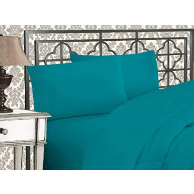 Image of Elegant Comfort 1500 Thread Count Wrinkle &amp; Fade Resistant Egyptian Quality Ultra Soft Luxurious 4 Piece Bed Sheet Set with Deep Pockets, Queen Turquoise