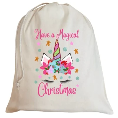 Image of Second Ave Cute Children&#039;s Unicorn Cotton Drawstring Christmas Xmas Santa Sack Bag Gift