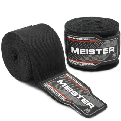 Image of Meister Adult 180&quot; Semi Elastic Hand Wraps for MMA &amp; Boxing (Pair) Black