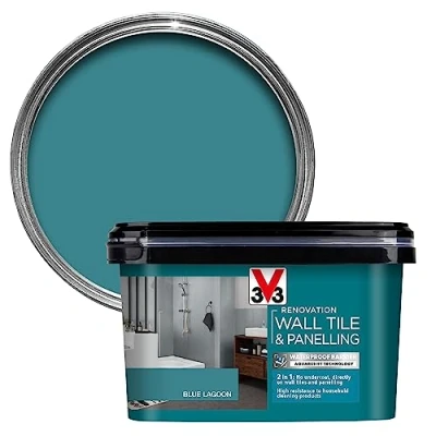 Image of V33 Renovation Wall Tile &amp; Panelling Paint Lagoon Blue 2L For High Moisture Surfaces Resistance to Temperature Variations Washable Easy Maintenance Resistant Cleaning Products