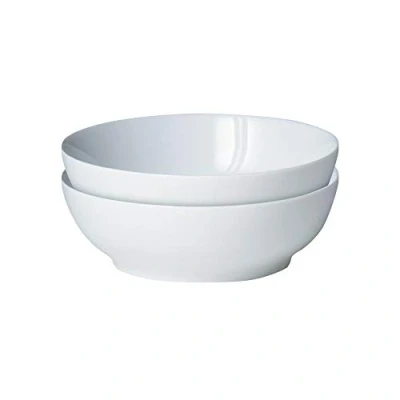 Image of Denby White Porcelain Cereal Bowls Set of 2 Dishwasher Microwave Safe Crockery 800ml Glazed Chip &amp; Crack Resistant Soup