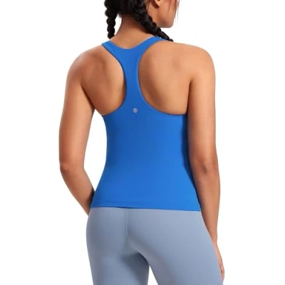 Image of CRZ YOGA Women&#039;s Butterluxe Workout Tank Tops with Built in Bra Racerback Athletic Top Longline Sports Sparkle Blue 6