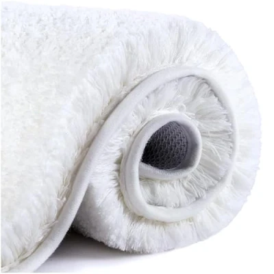 Image of VANZAVANZU Non Slip Bath Mat Thickened Rug for Bathroom Absorbent Ultra Soft Fluffy Microfiber Bedside Carpet Floor Mat, Quick drying, Machine Washable 40 x 60cm (White)