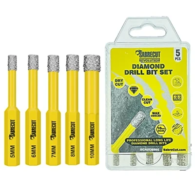 Image of 5 x SabreCut SCRDDB002 5mm, 6mm, 7mm, 8mm &amp; 10mm Quick Change Long Life Self Cooling Sharpening Diamond Drill Bits For Cement Porcelain Granite Marble Compatible with Bosch Dewalt and Others