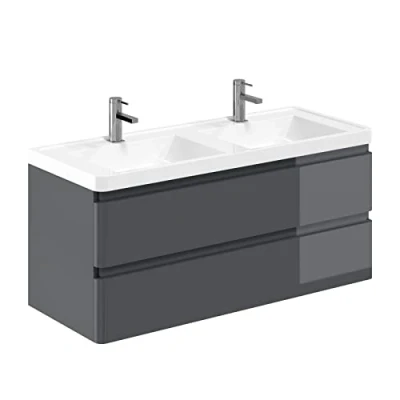 Image of Newbold Anthracite Grey Bathroom Sink Unit Vanity &amp; Resin Basin Wall Hung Storage Cabinet Soft Close Drawers 1200mm