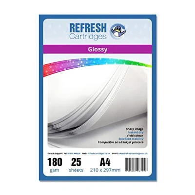 Image of Refresh Cartridges Glossy Coated A4 Professional Inkjet Photo Paper 180gsm 25 Sheets