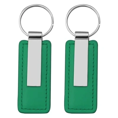 Image of JINGDAOTO 2 Pcs Black Leather Key Chain with Metal Ring Keyring Fob Hanging Ornament Car Keychain for (Green)
