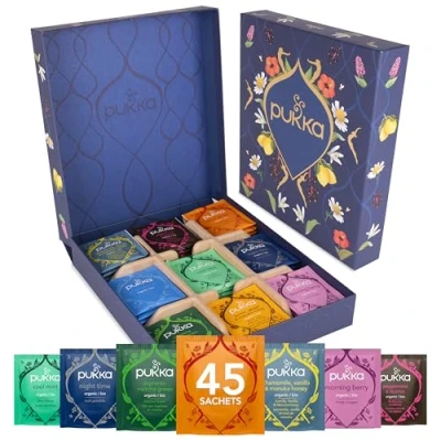 Image of Pukka Herbs Herbal Tea Selection Box 9 Flavours, 45 Sachets, Organic Tea, Collection, Green Chamomile Fennel
