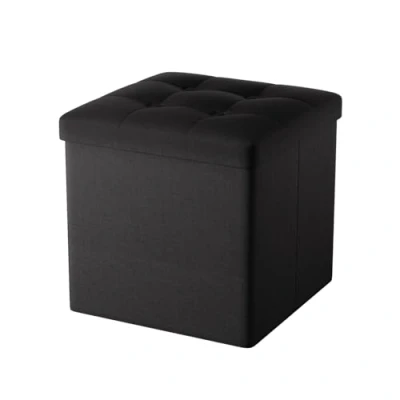 Image of Oak &amp; Tea Foldable Ottoman Storage Seat, Folding Foot stool with storage, Shoes Changing Stool, Rest Boxes Lid, for Bedroom Living Room, Black 30x30x30cm