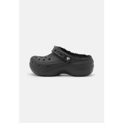Image of Crocs Classic Platform Lined Slippers, Women&#039;s, Size: 6, Black Synthetics