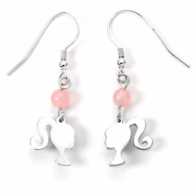 Image of Barbie Sterling Silver Silhouette &amp; Rose Quartz Drop Earrings