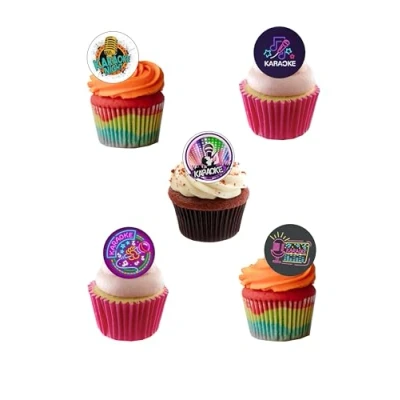 Image of 24 Precut Karaoke Themed Edible Wafer Paper Cake Toppers Decorations