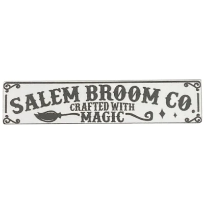 Image of Melody Jane Dolls House Salem Broom Co Plaque Halloween Shop Store Sign 1:12 Printed Card