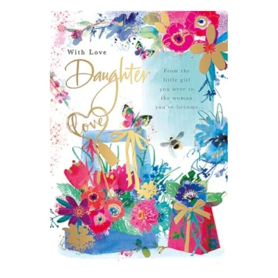 Image of Words &#039;n&#039; Wishes Artistic Female &#039;Happy Birthday&#039; Greeting Card Daughter Floral Bouquet &amp; Sentiment Verse Embossed With A Gold Foil Finish From The Moments In Time Range