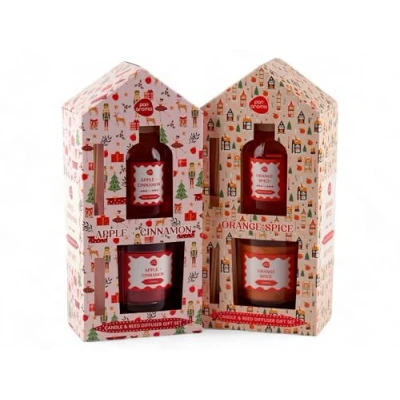 Image of Pan Aroma Christmas Reed Diffusers Apple &amp; Cinnamon and Orange Spice Candle Set of 2