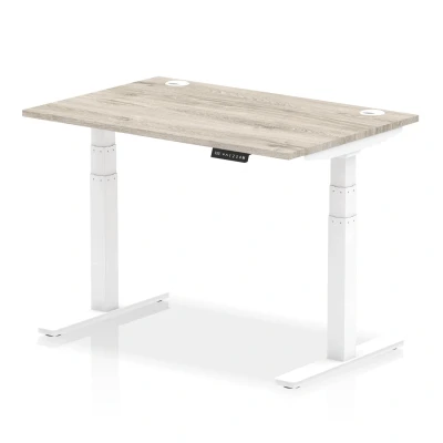 Image of Air 1200x800mm Height Adjustable Desk Grey Oak Cable Ports White Leg