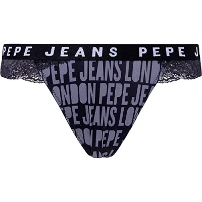 Image of Pepe Jeans Women&#039;s Allover Logo Thong Bikini Style Underwear, Black (Black), XL