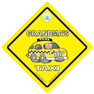 Image of Grandma&#039;s Taxi, Taxi Car Sign, Grandmas Novelty Baby on Board, Decal, Bumper Sticker, Grandparent Gran&#039;s Board Grandparents
