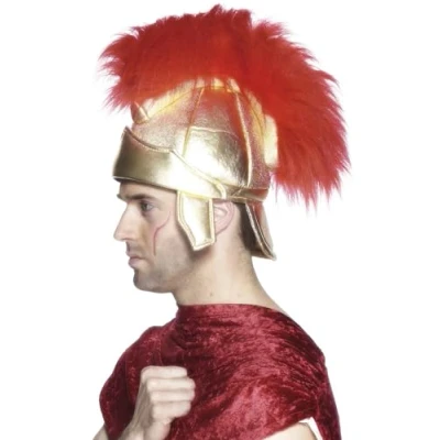 Image of Smiffys Roman Soldiers Helmet, Gold with Plume, Historical Fancy Dress, Adult Dress Up Hats