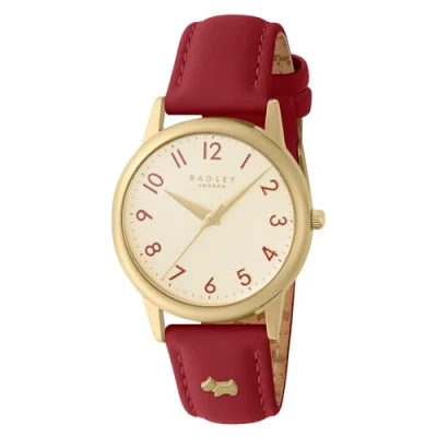 Image of RADLEY Women&#039;s Gold Plated Red Leather Strap Analogue Quartz Watch RY21730